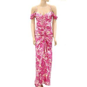 Pia Tjelta Floral Printed Long Maxi Dress Ruched Bodycone Cocktail S